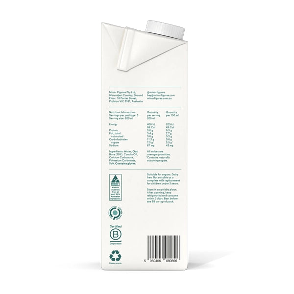 Side view of Minor Figures Barista Oat Milk 1L