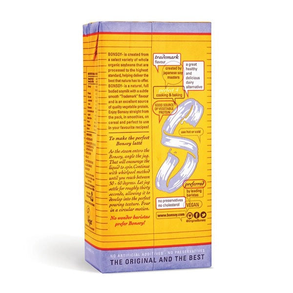Rear view of Bonsoy Soy Milk 1L carton