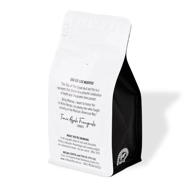  Back view of Melba Coffee No.6 Organic Blend 1kg bag
