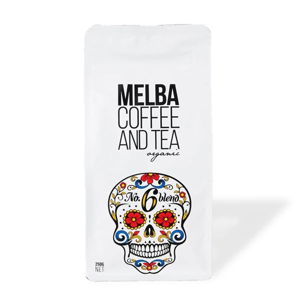 Front view of Melba Coffee No.6 Organic Blend 1kg bag